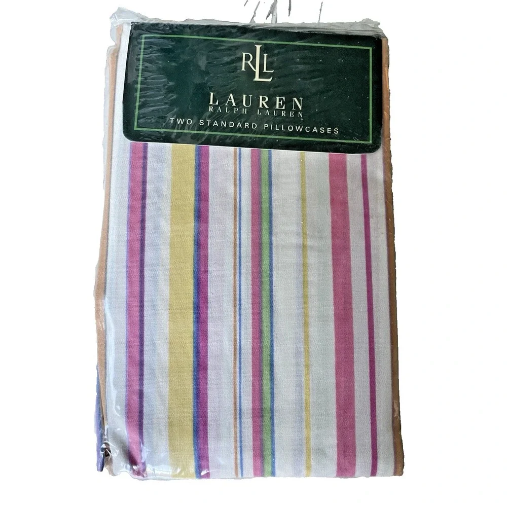 NIP Vtg Ralph Lauren Pair Candy Stripe Pink‎ Standard Pillowcases Set of 2 New